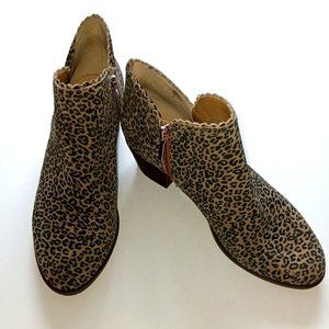 Crown & Ivy KENDALL Leopard Print Suede Side Zip Block Heel Ankle Boots Size 8